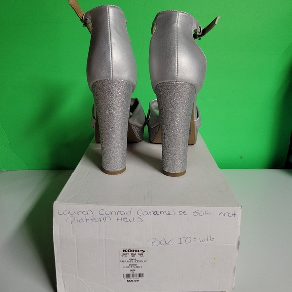 NEW Lauren Conrad Soft Knot SILVER High Heel Platform Sandal sz 10 CARAMELIZED - Picture 5 of 8